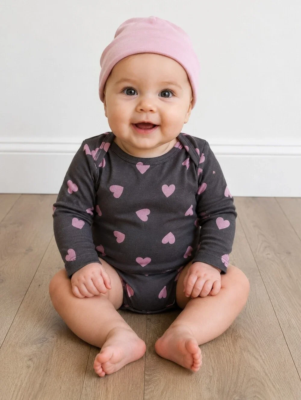 0-3 Girls Heart Shirt And Hat